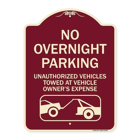 Signmission No Overnight Parking Unauthorized Vehicles Towed Heavy-Gauge Alum Sign, 24" x 18", BU-1824-23829 A-DES-BU-1824-23829